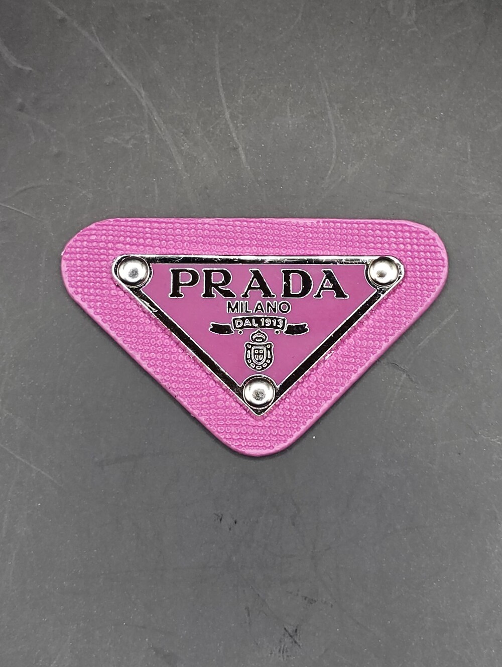 Fuchsia Color Prada Triangle Patch/Croc Charm